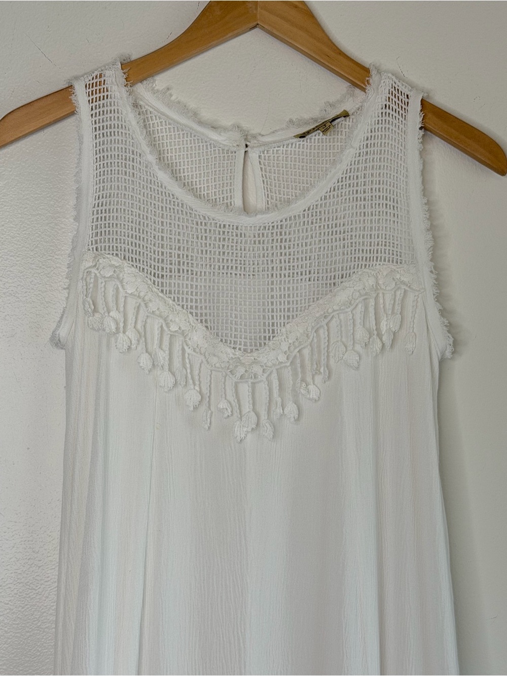 NEW Democracy Tassel and Lace Detail Lined Midi Dress in White Womenβs Size S - Picture 3 of 15
